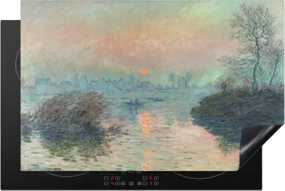 Produktbild von KitchenYeah© Herdabdeckplatte Sonnenuntergang an der Seine - Gemälde von Claude Monet , 80x52cm, Küche Deko, Glaskeramikkochfeld Herdabdeckung, Abdeckplatte fùr Kochfeld