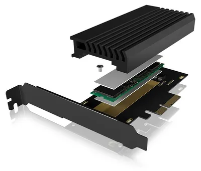 Produktbild von ICY BOX IB-PCI214M2-HSL, PCIe-Karte, 1x M.2 PCIe (NVMe) SSD zu PCIe 4.0 x4 über M-Key Sockel, Low + High Profile, inkl. passiv Kühlkörper, PCIe, M.2, PCIe 4.0, Schwarz, Passiv, China