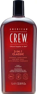 Zdjęcie produktu dla American Crew 3-IN-1, 1000 ml, Szampon i odżywka do ciała 3 w 1, Mężczyźni, Wszystkie kolory, Odżywiający, Świecący, Zmiękczający, Butelka