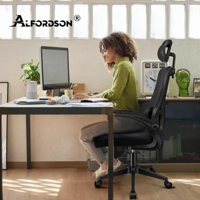 Produktbild von ALFORDSON Ergonomischer Bürostuhl, Selbstanpassende Lendenstütze, Abnehmbare Kopfstütze, S-Kurven Design, Atmungsaktives Netz,Schwarz