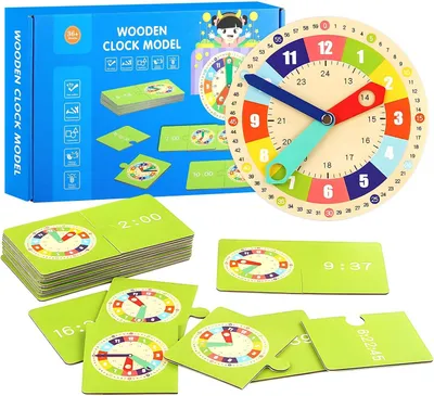 Immagine prodotto di Orologio educativo per bambini - Gioco educativo - Giocattolo in legno - Orologio educativo per bambini - Orologio calendario - Orologio per lezioni e dimostrazioni sull'ora