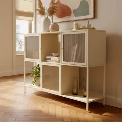 Immagine prodotto di Credenza in metallo a 3 ante 120 cm écru - Oviala Glowy