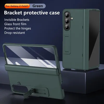 Produktbild von Handyhülle für Samsung Galaxy Z Fold 7 mit Scharnierschutz Schutzhülle mit Eingebautem Displayschutz, Kratzfest Ständer Hülle Grün