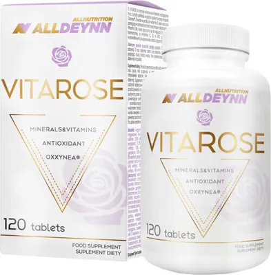 A product shot of a box and bottle of VitaRose multivitamins.