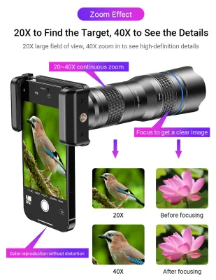 Image de Télescope monoculaire APEXEL APL-20-40XCR50 avec zoom 20-40x, téléobjectif métallique de 50 mm, traitement multicouche 4K HD, avec trépied et télescope