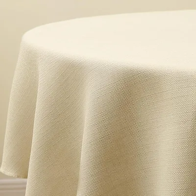 Imagen del producto de REMZETTA, mantel redondo, apariencia de lino, lavable, efecto loto, 140 cm, color beige