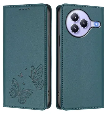 Produktbild von Lederhülle für Xiaomi Civi 5 Pro, Schmetterling Prägung Leder Brieftasche Schutzhülle mit Ständer Grün