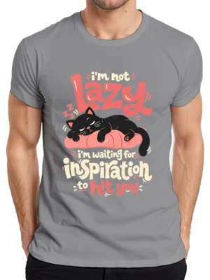 Productafbeelding van "Ik ben niet lui," grappige tekst voor kattenliefhebbers, heren T-shirt, grijs, XXL