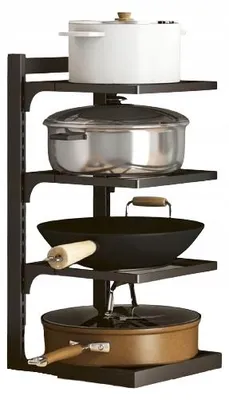 Zdjęcie produktu dla Regał organizer na garnki kuchenny czarny 52x27x23cm czteropoziomowy