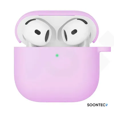 Obrázek produktu pro Pouzdro SOONTEC pro AirPods 4. generace Silikonový ochranný kryt Pouzdro na sluchátka Slim Cover ve fialové barvě s kroužkem na karabinu