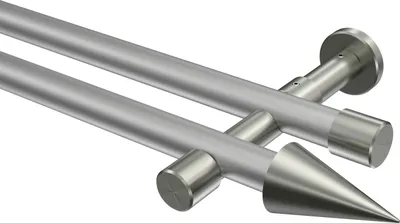 Produktbild von Interdeco Gardinenstange / Vorhangstange Silbergrau / Edelstahl-Optik, Typ Prestige Savio (Kegel) ohne Ringe, 20 mm Ø 2-läufig, 280 cm