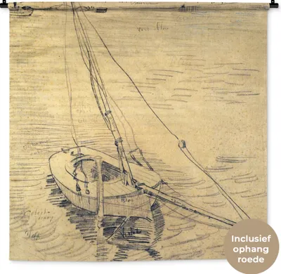 Produktbild von MuchoWow® Wandteppich Wandbehang Segelboot auf der Seine bei Asnières - Vincent van Gogh 120x120 cm Tapisserie Dekoration Wandtuch - Modern - Baumwollgewebe