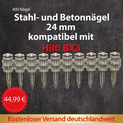 Obrázek produktu pro Vysoce výkonné hřebíky, 400 ks, 24 mm, ocel a beton, kompatibilní s BX3 X-P 24 B3