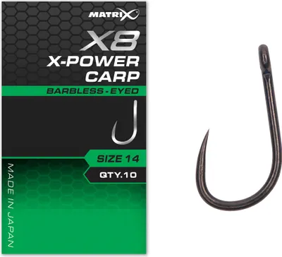 Produktbild von Matrix X8 X-Power Carp Barbless Eyed Hooks - 10