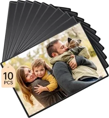 Produktbild von 10 Stück Magnet Bilderrahmen, 15 x 10 cm Fotomagnete Selbst Gestalten, Kühlschrankmagnete Fototaschen für Fotos Postkarten, Schwarz
