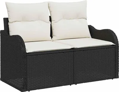 Image de Ensemble de canapés de jardin vidaXL avec rangement, 11 pièces, en polyrotin noir et blanc