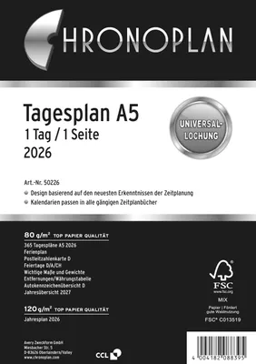Produktbild von Chronoplan 50226, Tagesplan, 2026, A5, weiß