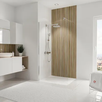 Produktbild von SCHULTE Duschrückwand DecoDesign Japandi vertikal ExpressPlus Holzoptik Lärche 255 x 100 cm EP1901025 538