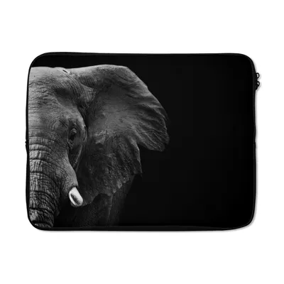 Produktbild von MuchoWow® Laptop Hülle 17 Zoll Laptoptasche Tiere - Elefant - Wild - Schwarz - Weiß - Zipper - Schutzabdeckung