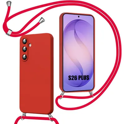 Image de Coque pour Samsung Galaxy S26 Plus, Protection Silicone Liquide Antichoc avec Cordon - Rouge