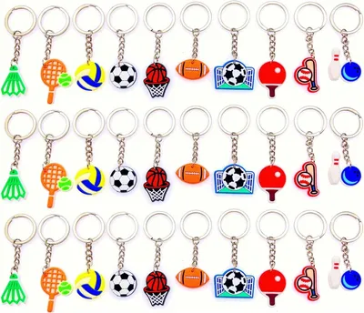 Imagen del producto de Llaveros con forma de pelota deportiva, paquete de 30 unidades, con diseños de diferentes deportes, ideales para fiestas