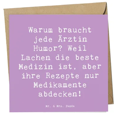 Produktbild von Mr. & Mrs. Panda Glückwunschkarte Spruch Humorvolle Ärztin - Lavendeltraum - Geschenk, Grußkarte, Lachen, anlasskarte, medizinischer Alltag, doppelkarte, Berufe, Therapie