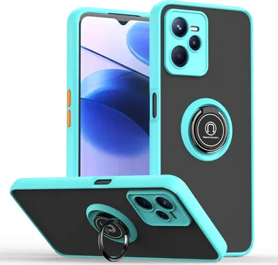Produktbild von OPPO Realme C35 Hülle, Ring Halter Ständer Matte Transluzent TPU Rahmen Stoßfest Schutzhülle für OPPO Realme C35 Hellblau
