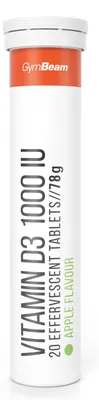 Produktbild von GymBeam - Vitamin D3 (1000 IU) Brausetabletten, 20 Tabletten, grüner Apfel