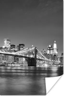 Produktbild von MuchoWow® Poster New York - Brücke - Brooklyn - Schwarz und weiß - Architektur 40x60 cm - Plakate für die Wand - Poster Babyzimmer