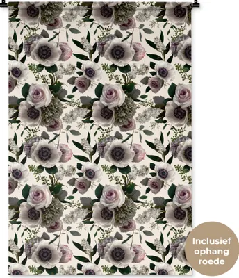 Produktbild von MuchoWow® Wandteppich Wandbehang Blumen - Muster - Anemone 90x135 cm Tapisserie Dekoration Wandtuch - Baumwolle - Wandskulptur