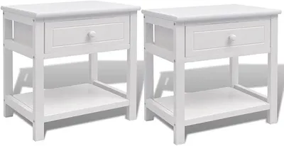 Productafbeelding van 2-delige set nachtkastjes van MDF-hout, wit | Nachtkastje, nachtconsole met 1 lade, geschikt voor woonkamer en slaapkamer, 40 x 29 x 42 cm