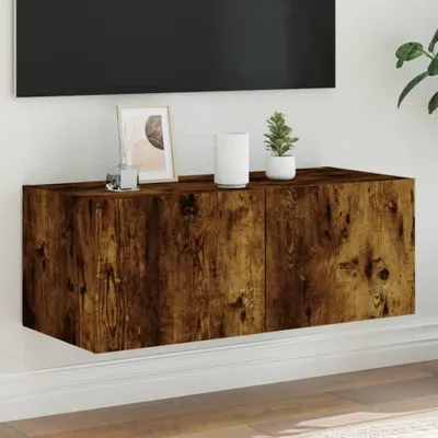 Produktbild von TV-Wandschrank mit LED-Leuchten Räuchereiche 80x35x31 cm 837289