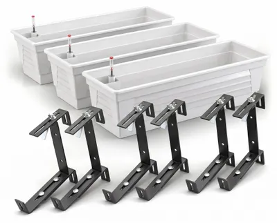 Produktbild von Plastard Blumenkasten 3er Set 60 cm selbstwässernd mit Hydroeinsatz, Wasserstandsanzeiger und Metallhalterung in Weiß