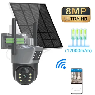 Zdjęcie produktu dla Kamera monitoringu - Kamera PTZ do użytku zewnętrznego - 4K, 8 megapikseli - Podwójny obiektyw - Zasilana energią słoneczną - Wi-Fi - Bez karty pamięci