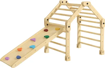 Produktbild von Klettergerüst 3-in-1, faltbar, Leiter & Rutsche/Kletterwand, Holz, für Kinder 1,5-4 Jahre