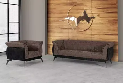 Immagine prodotto di Set di divani marrone a tre posti poltrona studio mobili divano set 2 pezzi