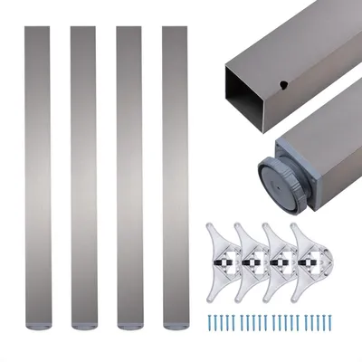 Produktbild von 4x sossai Premium Tischbeine 71cm / 6x6cm in gebürstetem Edelstahl Design höhenverstellbare Tischfüße
