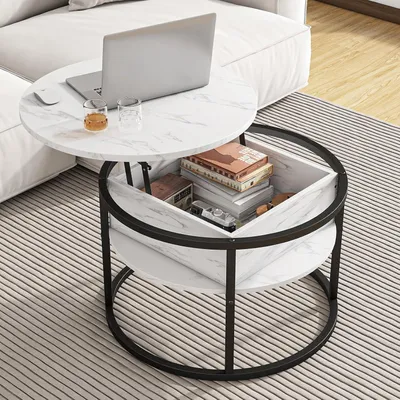 Produktbild von HOJINLINERO Couchtisch Rund Weiß Stauraum Liftfunktion