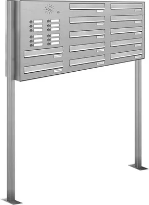 Produktbild von 12er V2A Edelstahl Briefkastenanlage Standsystem Freistehend Durchwurf- Klingel