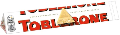 Produktbild von Toblerone white, Weiße Schokolade, 100 g, 2245 kJ, 535 kcal, 29,5 g, 62 g