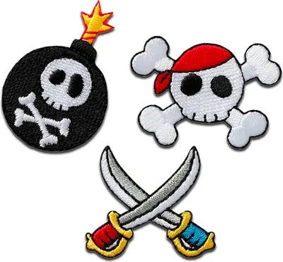 Produktbild von Mono Quick Piraten Trio 3 Stück - Aufnäher, Bügelbild, Aufbügler, Applikationen, Patches, Flicken, zum aufbügeln, Größe: 3,6 x 3,4 cm