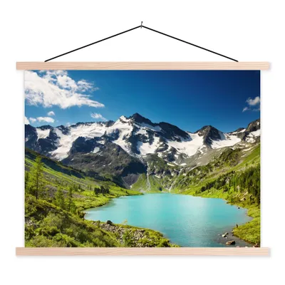 Produktbild von MuchoWow® Textilposter Schnee - Berg - Wasser 120x90 cm mit holzfarbenen Rahmen - Magnetisch