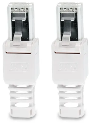 Produktbild von Netzwerkstecker Cat 6a RJ45 Stecker 2x Steckverbinder werkzeuglos Zugentlastung