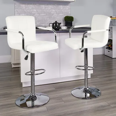 Produktbild von JEOBEST® 2er Set Barhocker mit Armlehnen Barsessel Tresenstuhl höhenverstellbar Weiß