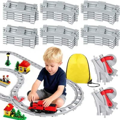 Immagine prodotto di Set di trenini giocattolo con 32 pezzi, composto da binari curvi e diritti, scambi e adatto a bambini dai 2 anni in su