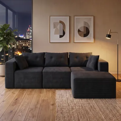Produktbild von Cord Modulsofa mit Tiefsitz, frei kombinierbares Ecksofa mit Kissen