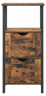 Zdjęcie produktu dla Szafka łazienkowa z 2 szufladami, półka łazienkowa | Styl vintage, kolor brązowo-czarny | 37x30x80 cm