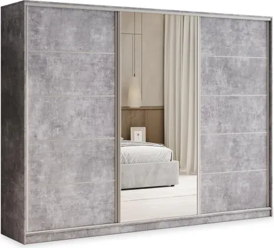 Produktbild von Masseno Schiebetürenschrank PINA 250/205/58 cm Kleiderschrank mit 4 Schubladen Schlafzimmer Schrank 3-türig mit Spiegel Titanfarben