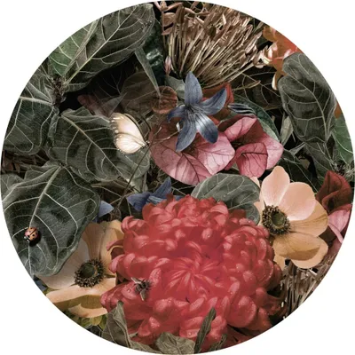Image de Sticker rond fleurs multicolores feuilles tropicales plantes nature autocollant 3D décoration murale salon salle à manger couloir 100 cm x 100 cm