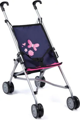 Produktbild von Bayer Design 30113AA Puppenbuggy, faltbar, Metall, Doppelräder, Sicherheitsgurt, blau, rosa, 51x27x55 cm